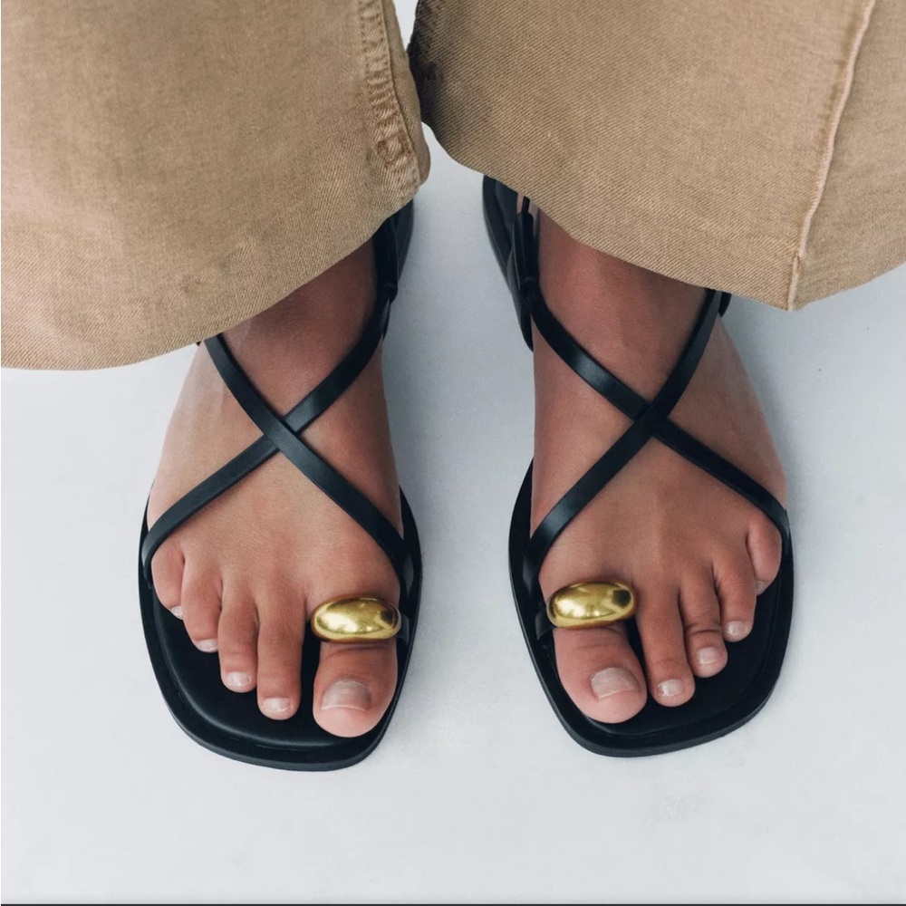 Zara Flat Strappy Sandals with metal ornament